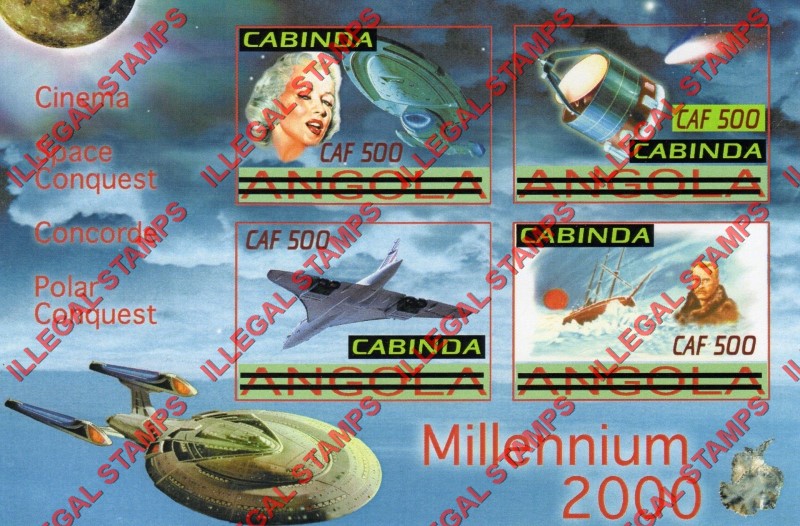 Cabinda 2002 Angola 2001 Space Millennium 2000 Counterfeit Illegal Stamp Souvenir Sheet of 4 Overprinted