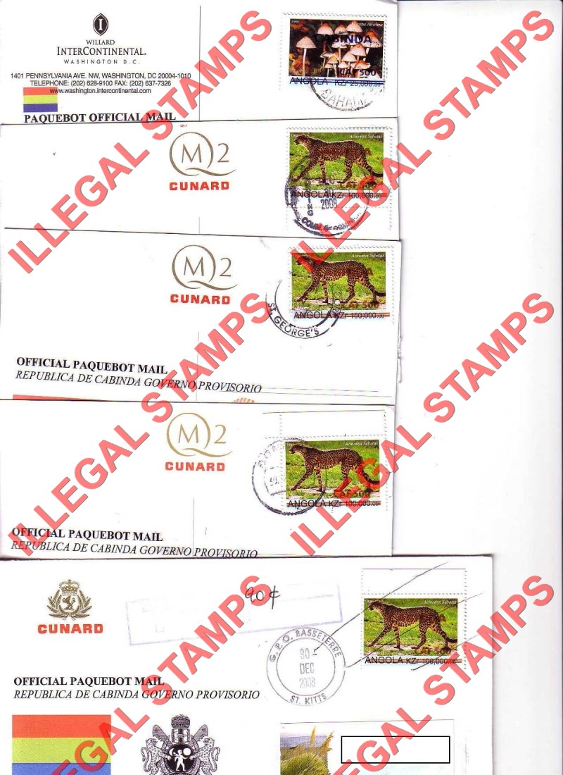 Cabinda 2006 Angola 1999 Flora and Fauna Counterfeit Illegal Stamps Overprinted on Fake Covers
