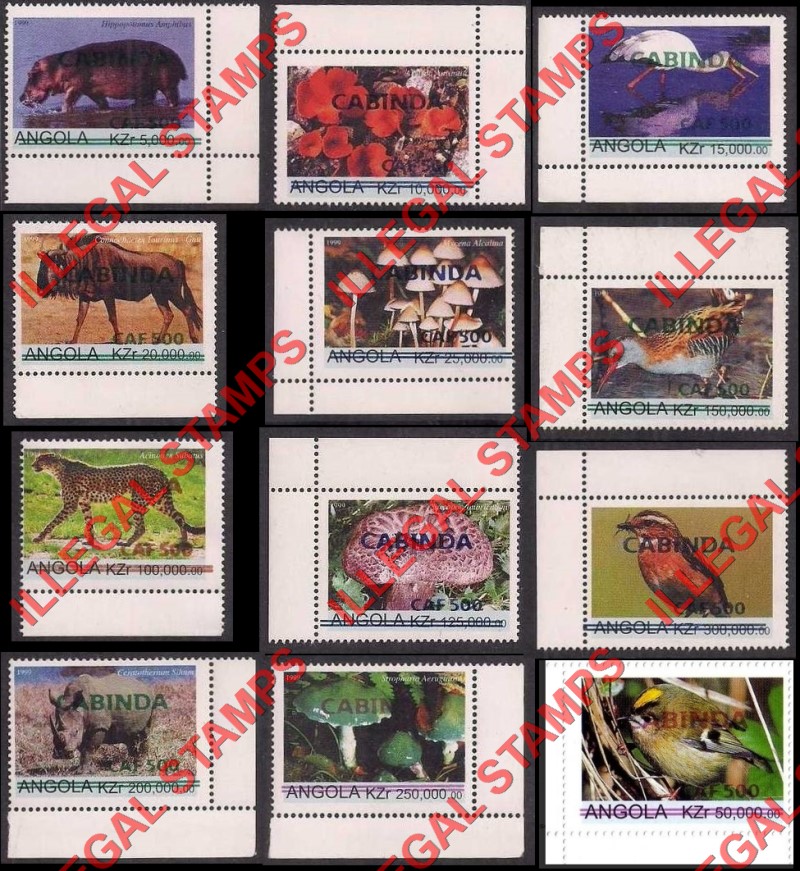 Cabinda 2006 Angola 1999 Flora and Fauna Counterfeit Illegal Stamp Set of 12 Overprinted