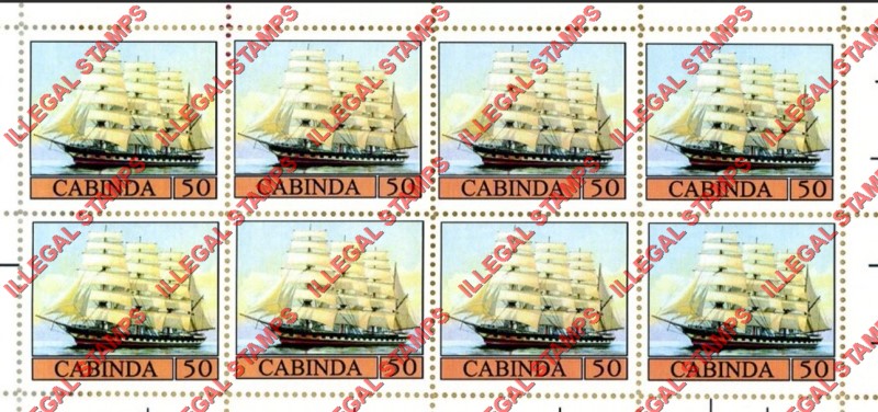 Cabinda 2010 Sailing Ships Barque 4 Masted Counterfeit Illegal Stamp Souvenir Sheet of 8