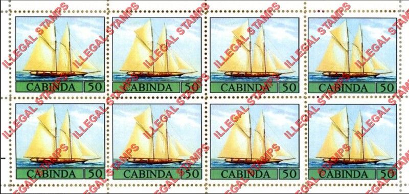 Cabinda 2010 Sailing Ships Schooner Two Masted Counterfeit Illegal Stamp Souvenir Sheet of 8