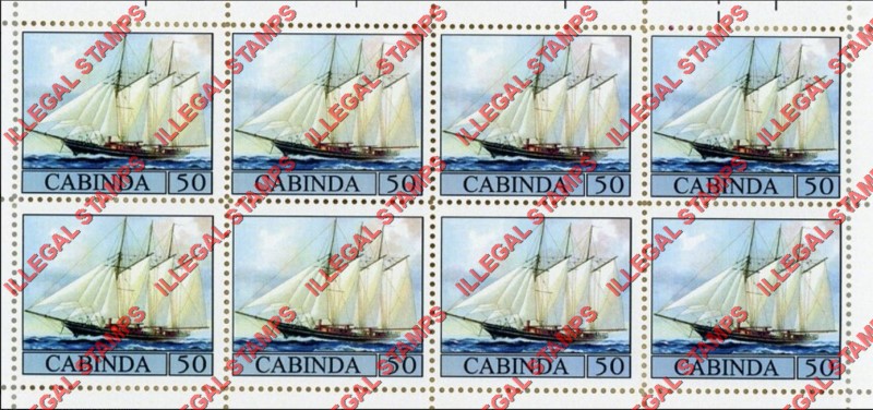 Cabinda 2010 Sailing Ships Schooner 3 Masted Counterfeit Illegal Stamp Souvenir Sheet of 8