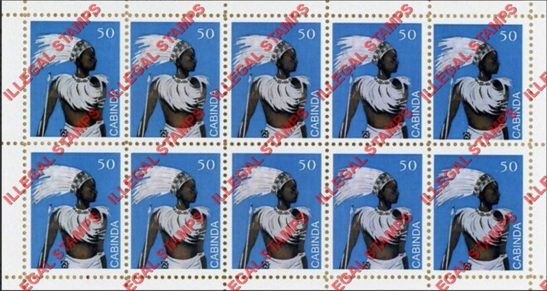 Cabinda 2011 African Dancer Intore Dancers Counterfeit Illegal Stamp Souvenir Sheet of 10