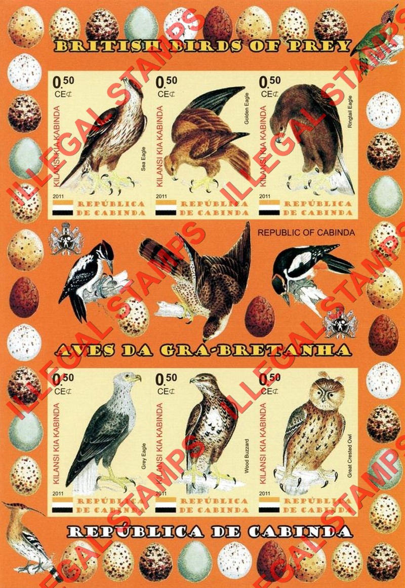 Cabinda 2011 British Birds of Prey Counterfeit Illegal Stamp Souvenir Sheet of 6 (Sheet 3)