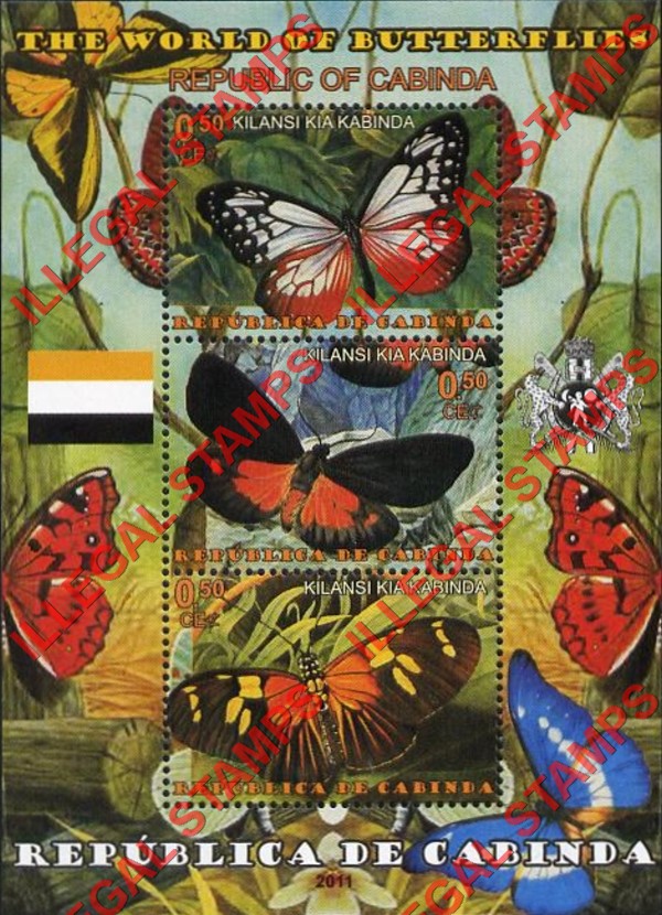 Cabinda 2011 Butterflies Counterfeit Illegal Stamp Souvenir Sheet of 3