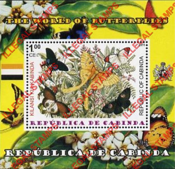 Cabinda 2011 Butterflies Counterfeit Illegal Stamp Souvenir Sheet of 1 (Sheet 7)