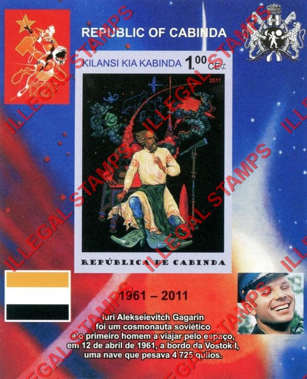 Cabinda 2011 Space Yuri Gagarin Paintings Counterfeit Illegal Stamp Souvenir Sheet of 1 (Sheet 11)