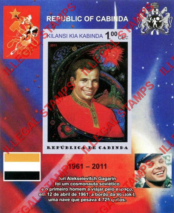 Cabinda 2011 Space Yuri Gagarin Paintings Counterfeit Illegal Stamp Souvenir Sheet of 1 (Sheet 3)