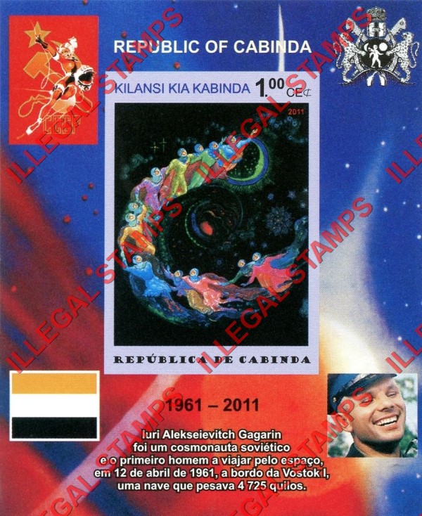 Cabinda 2011 Space Yuri Gagarin Paintings Counterfeit Illegal Stamp Souvenir Sheet of 1 (Sheet 9)