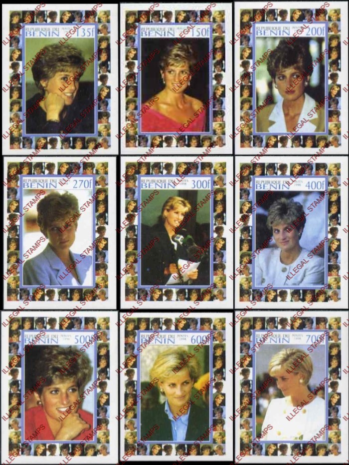 Benin 1998 Princess Diana Memoriam Illegal Stamp Deluxe Souvenir Sheets of 1