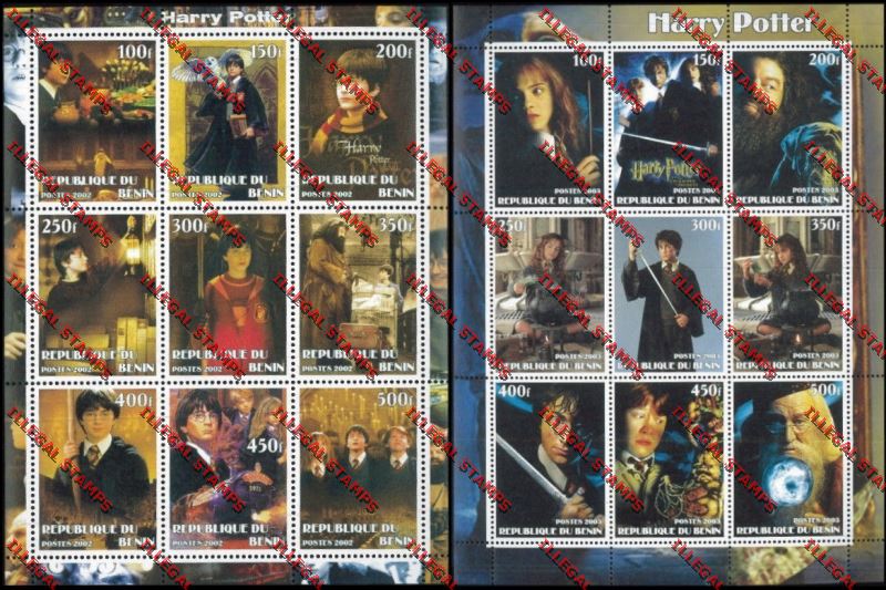 Benin 2002 and 2003 Harry Potter Illegal Stamp Sheetlets of Nine