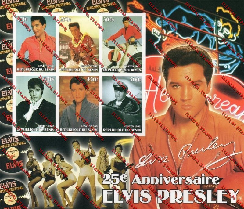 Benin 2002 Elvis Presley Illegal Stamp Souvenir Sheetlet of Six