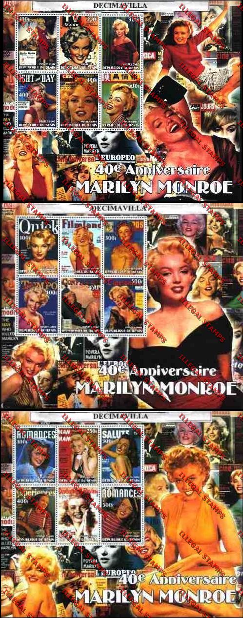 Benin 2002 Marilyn Monroe Illegal Stamp Souvenir Sheetlets of Six