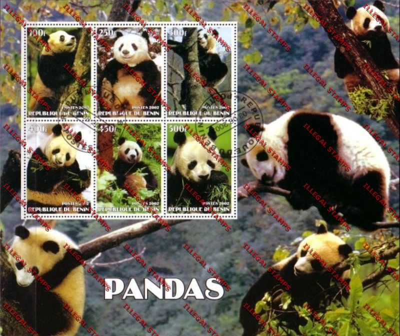 Benin 2002 Panda Bears Illegal Stamp Sheetlet of Six