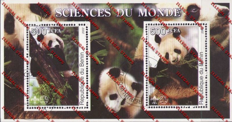 Benin 2002 Panda Bears with Scouts Emblems Illegal Stamp Souvenir Sheet