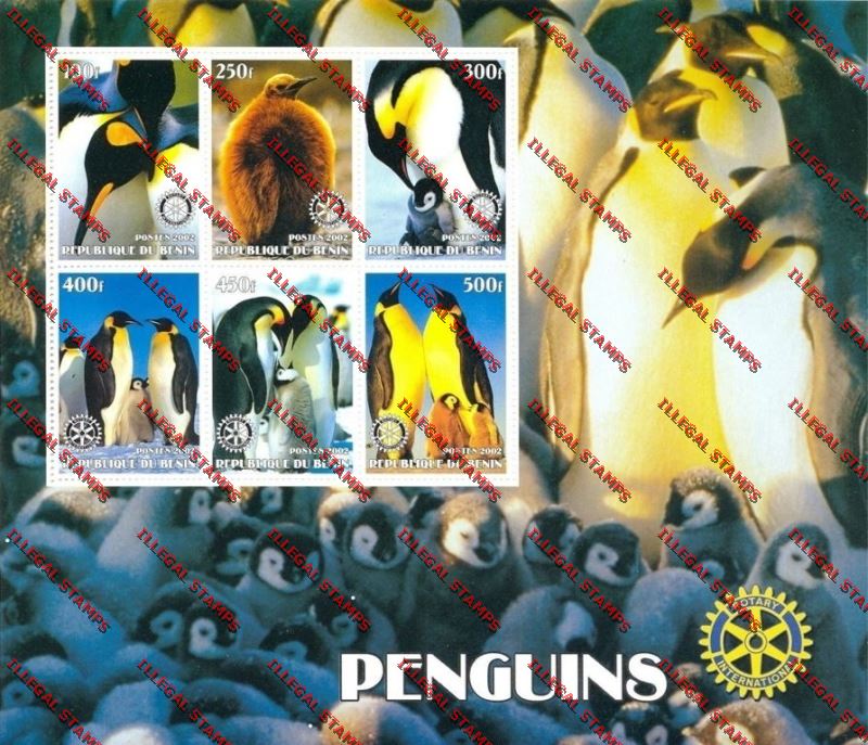 Benin 2002 Penguins with Rotary Emblem Illegal Stamp Souvenir Sheetlet of Six
