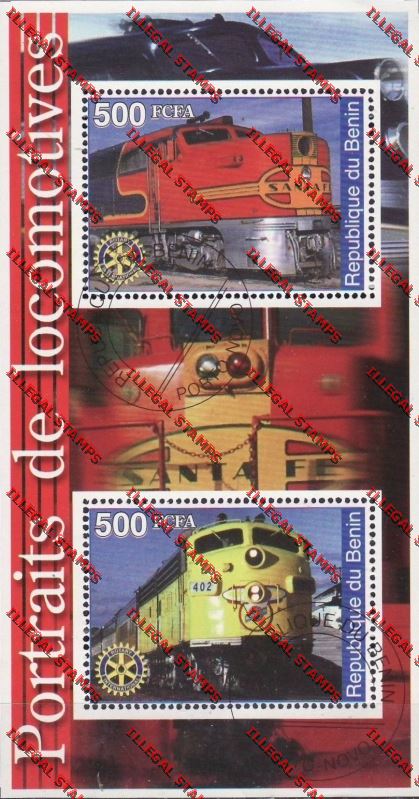 Benin 2002 Trains with Rotary International Emblem Illegal Stamp Souvenir Sheet