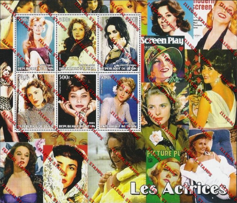 Benin 2003 Actresses (Les Actrices) Illegal Stamp Souvenir Sheetlet of Six