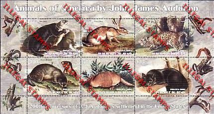 Benin 2003 Animals of America by John J. Audubon Illegal Stamp Sheetlet of Six