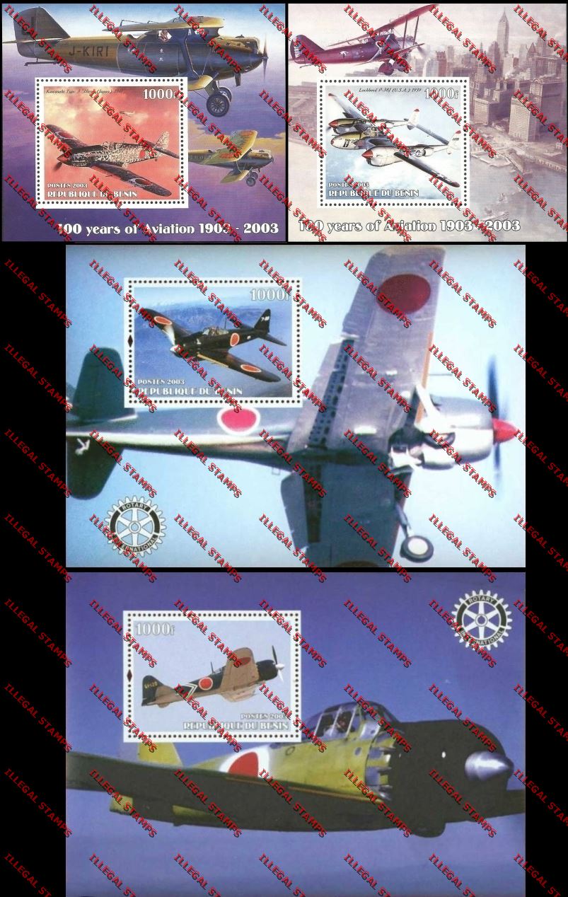 Benin 2003 100 Years of Aviation and Rotary International Illegal Stamp Souvenir Sheets