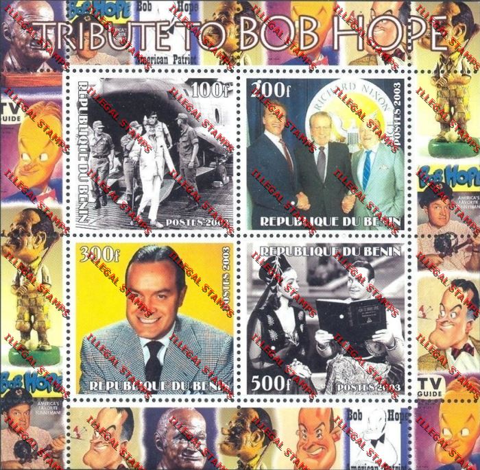 Benin 2003 Tribute to Bob Hope Illegal Stamp Sheetlet of Four