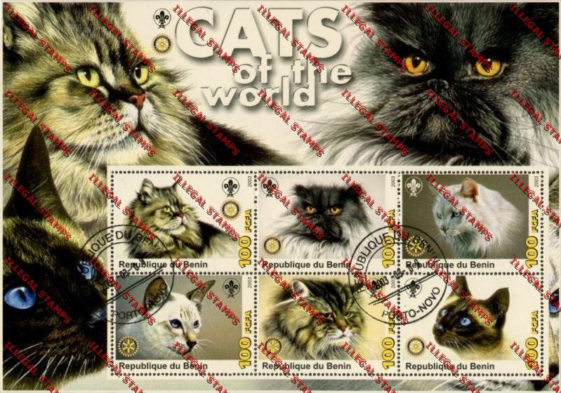Benin 2003 Cats of the World with Scout and Rotary Logo's Illegal Stamp Souvenir Sheet