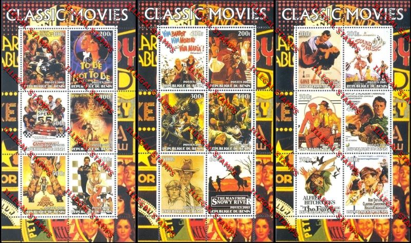 Benin 2003 Classic Movies Illegal Stamp Sheetlets of Six