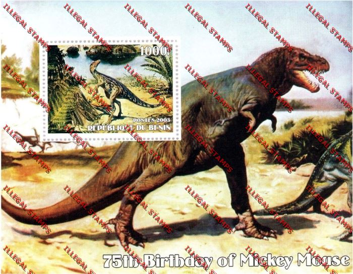Benin 2003 Dinosaurs 75th Birthday of Mickey Mouse Illegal Stamp Souvenir Sheet