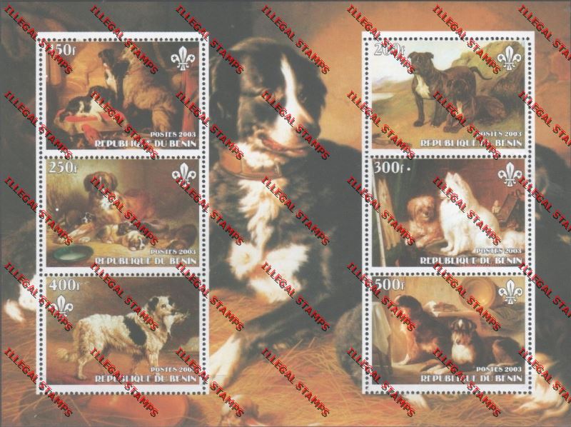 Benin 2003 Dogs with Scout Logo Illegal Stamp Sheetlet of Six