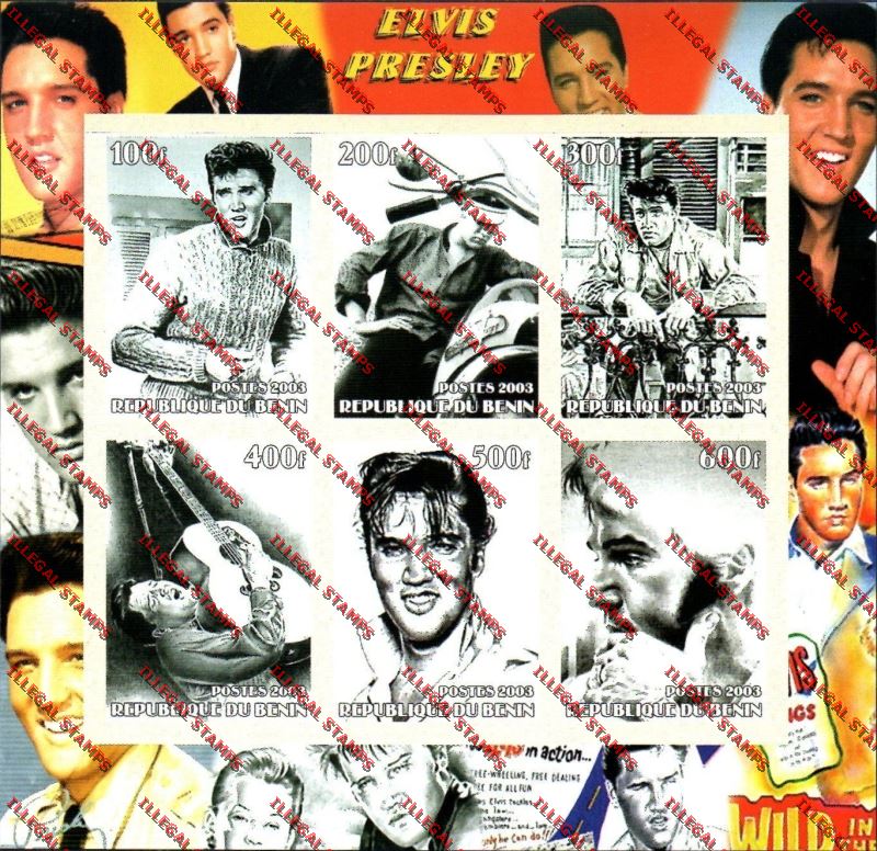 Benin 2003 Elvis Presley Illegal Stamp Sheetlet of Six