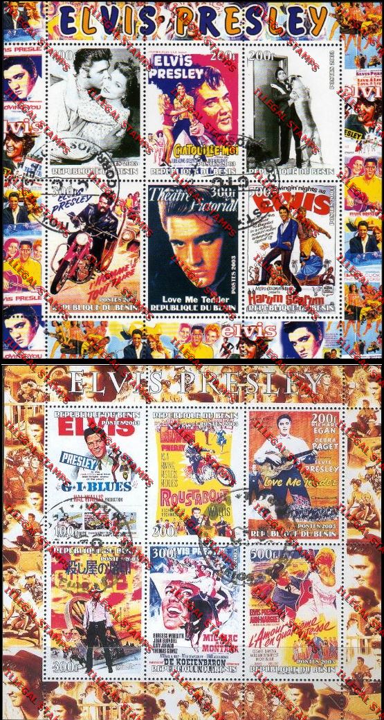 Benin 2003 Elvis Presley Illegal Stamp Sheetlets of Six