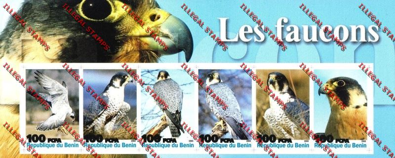 Benin 2003 Falcons Illegal Stamp Sheetlet of Six Titled Les Faucons