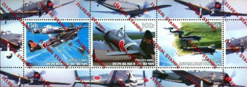 Benin 2003 Fighter Planes Illegal Stamp Souvenir Sheetlet of Three