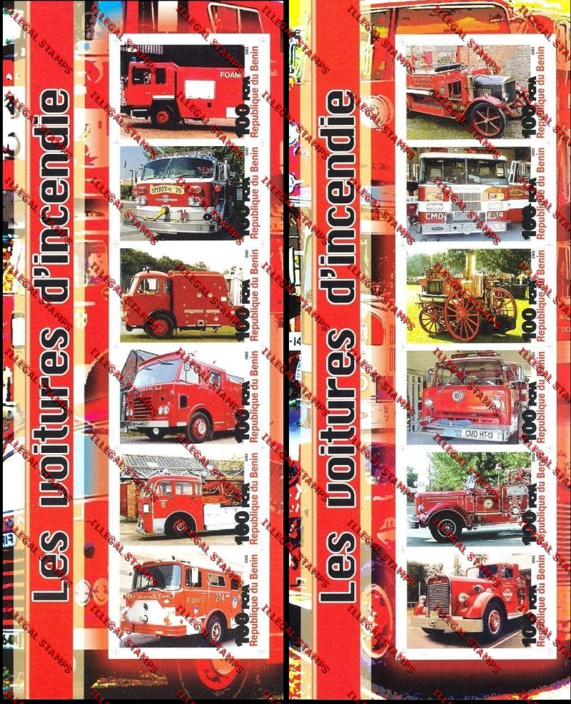 Benin 2003 Fire Engines Illegal Stamp Sheetlets of Six