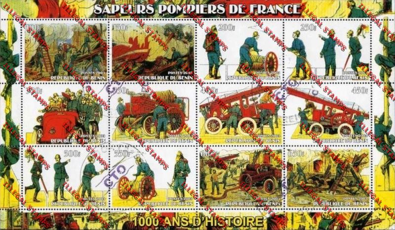 Benin 2003 Firemen Illegal Stamp Sheetlet of Twelve