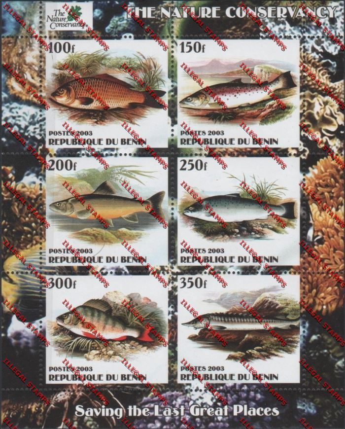 Benin 2003 Tropical Fish Nature Conservancy Illegal Stamp Sheetlet of Six