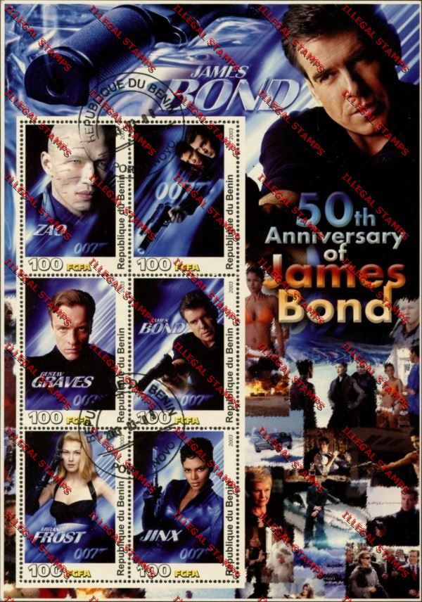 Benin 2003 James Bond Illegal Stamp Sheetlet of Six