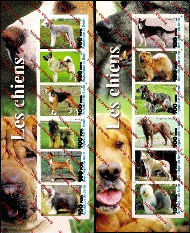 Benin 2003 Les Chiens Dogs Illegal Stamp Sheetlets of Six