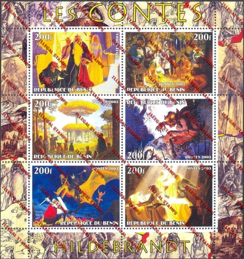 Benin 2003 Les Contes Cartoon Illegal Stamp Sheetlet of Six