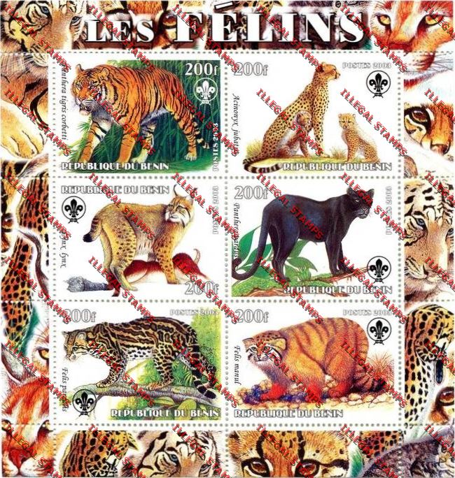 Benin 2003 Les Felines (Big Cats) Illegal Stamp Sheetlet of Six