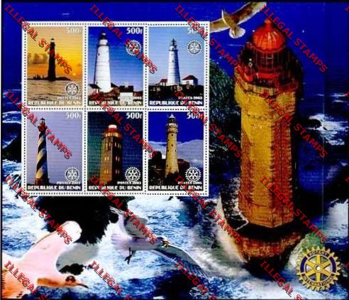 Benin 2003 Lighthouses with Rotary Emblem Illegal Stamp Souvenir Sheetlet of Six