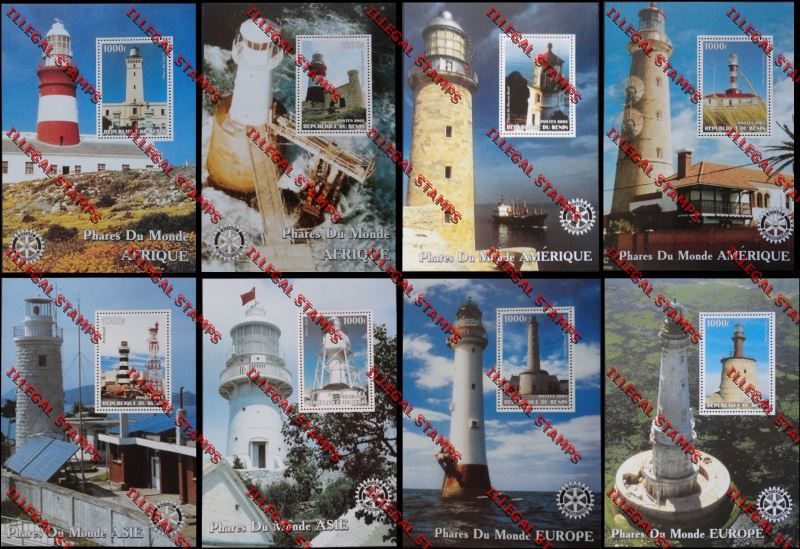 Benin 2003 Lighthouses (Phares do Monde) with Rotary Emblem Illegal Stamp Souvenir Sheets