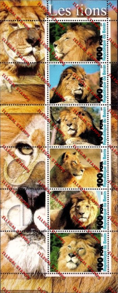 Benin 2003 Lions Illegal Stamp Sheetlet of Six