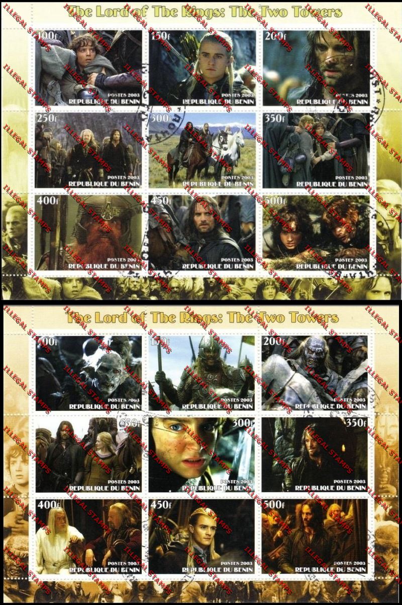 Benin 2003 The Lord of the Rings Illegal Stamp Sheetlets of Nine