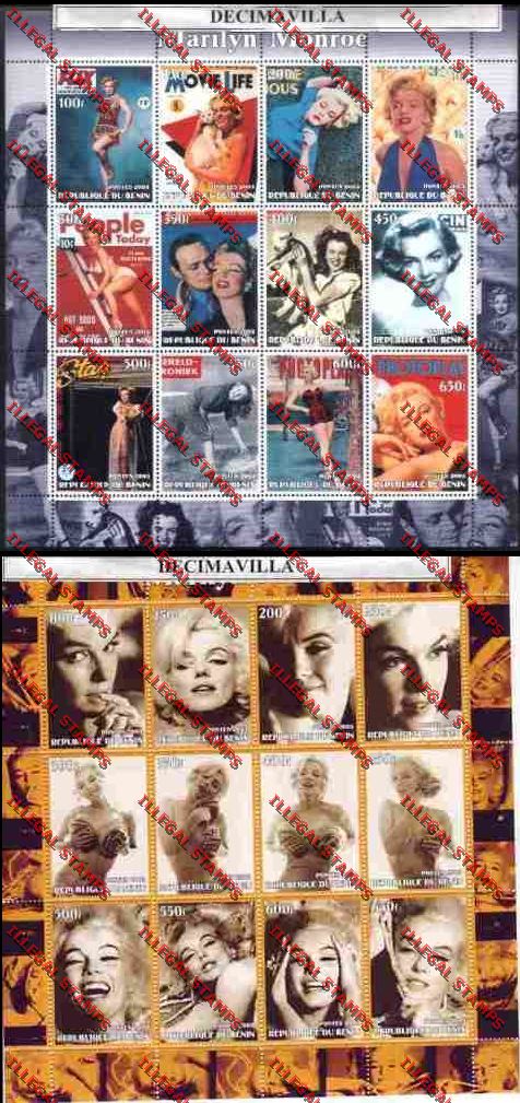 Benin 2003 Marilyn Monroe Illegal Stamp Sheetlets of Twelve