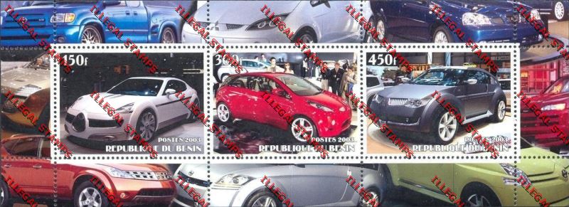 Benin 2003 Modern Cars Illegal Stamp Sheetlet of Three