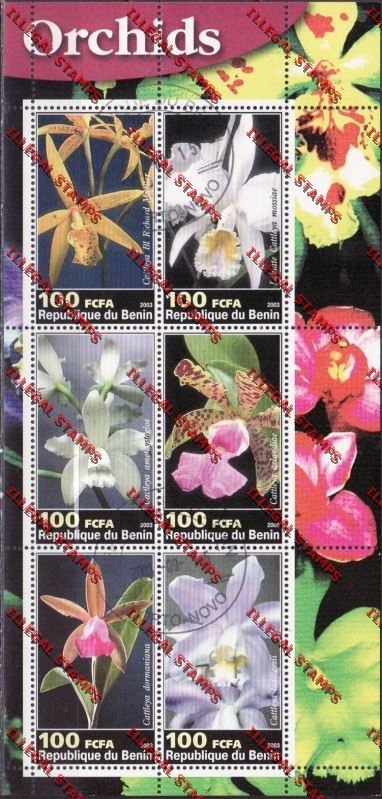 Benin 2003 Orchids Illegal Stamp Sheetlet of Six