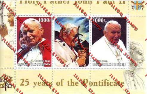 Benin 2003 Pope John Paul II (Holy Father John Paul II) Illegal Stamp Souvenir Sheet