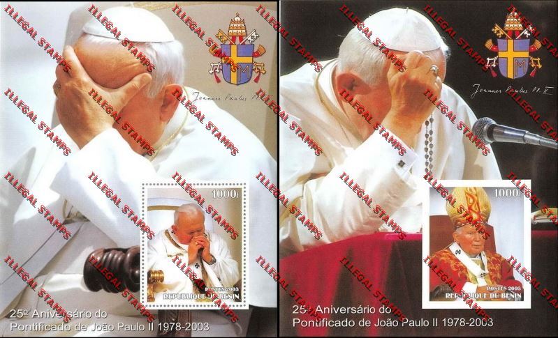 Benin 2003 Pope John Paul II Illegal Stamp Souvenir Sheets