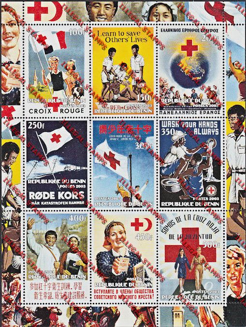 Benin 2003 Red Cross Illegal Stamp Sheetlet of Nine